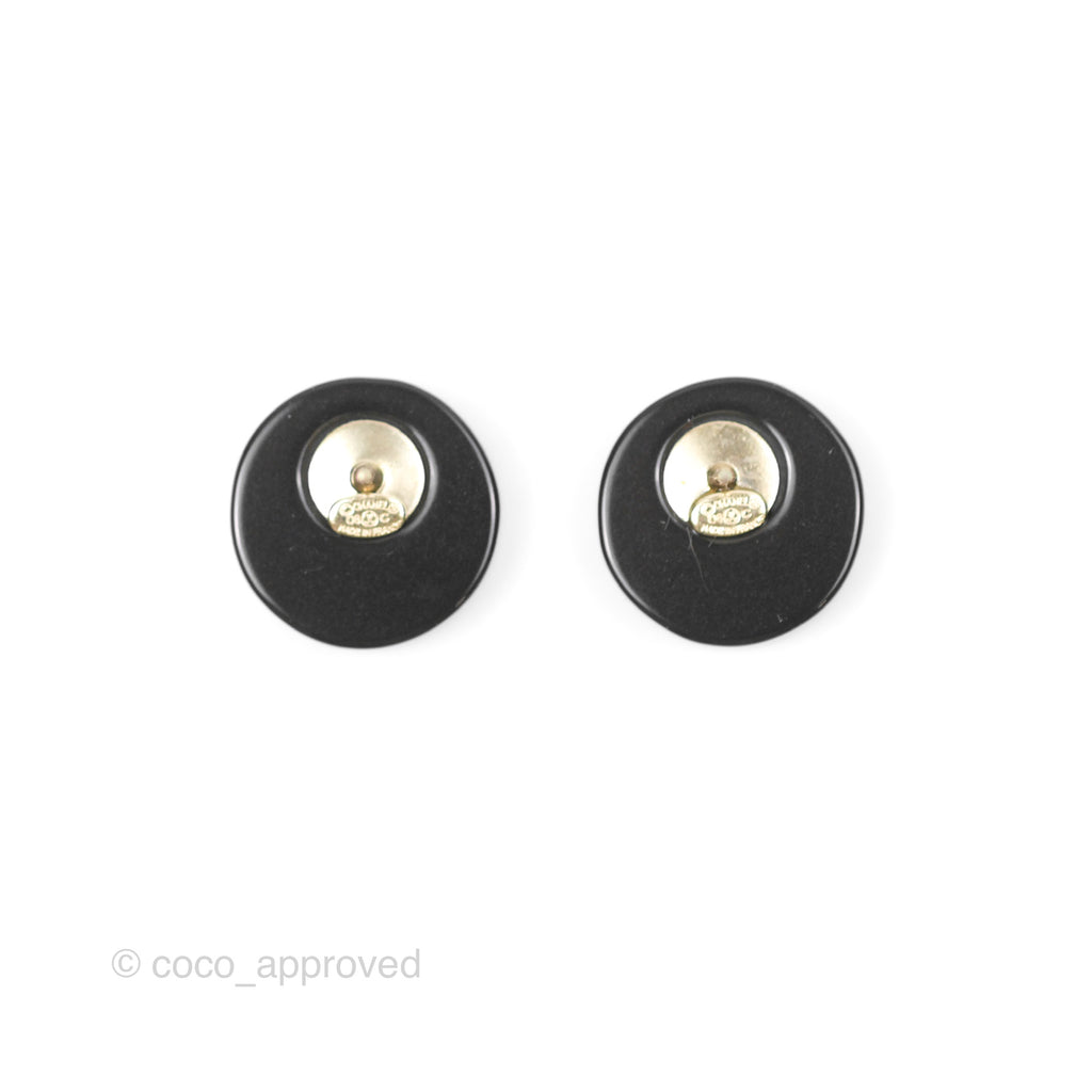 Chanel CC Resin Crystal Round Earrings  Black/ Gold Tone 08C