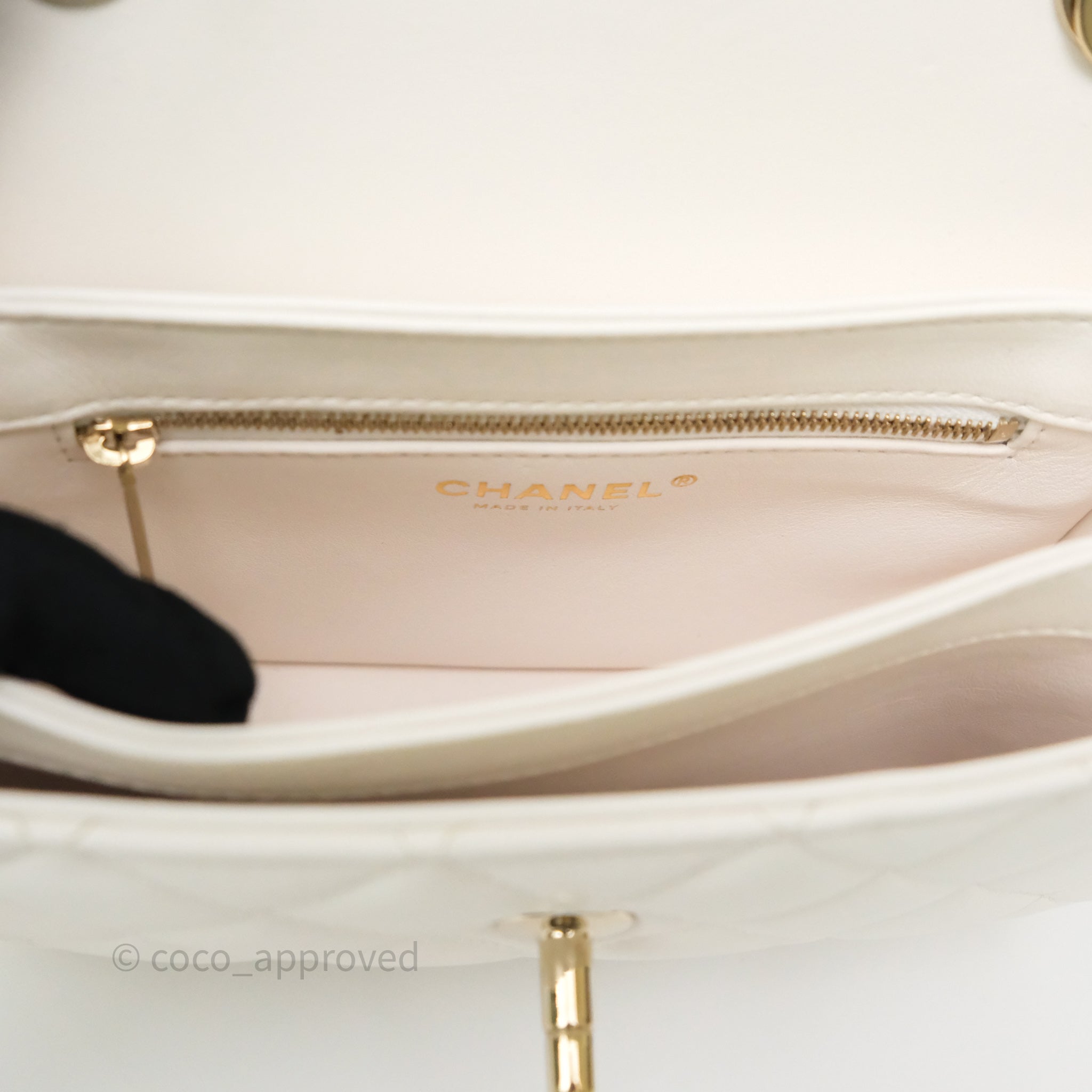 Chanel Mini Trendy CC Handle Bag Lacquered Logo White Lambskin