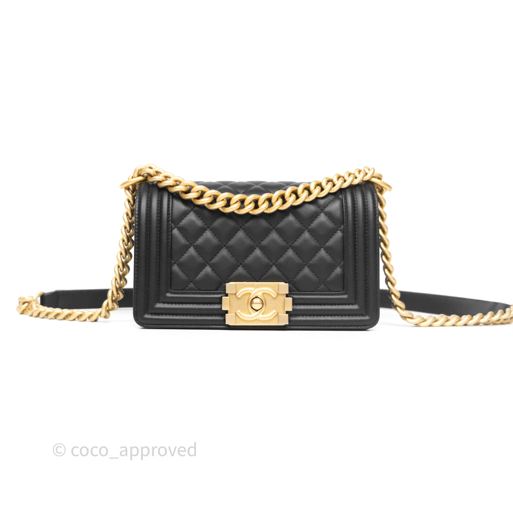 Chanel Small Boy Quilted Black Calfskin Aged Gold Hardware