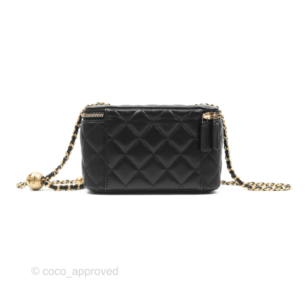 Chanel Pearl Crush Vanity With Chain Black Lambskin Aged Gold Hardware