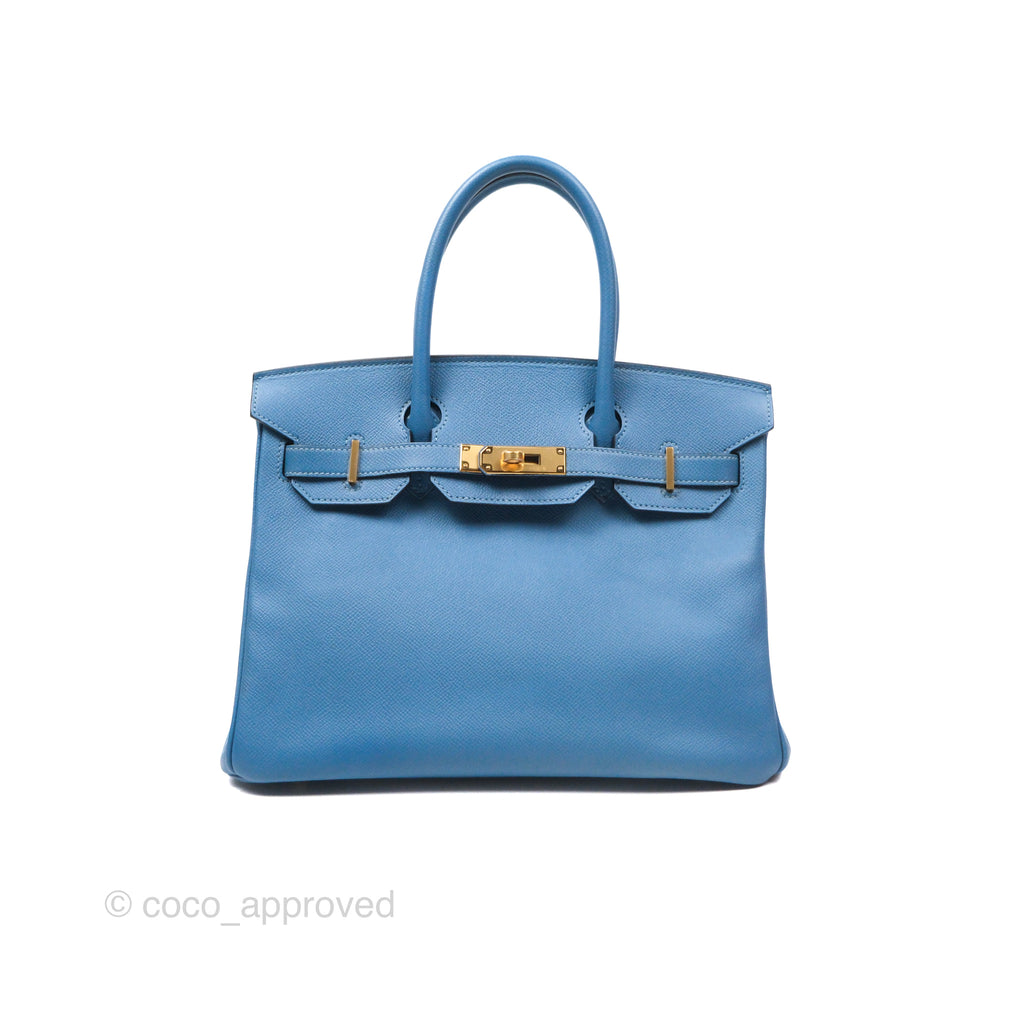 - DM/Email To Purchase - Hermès Birkin 30 Retourne Bleu Brighton 7E Epsom Gold Hardware