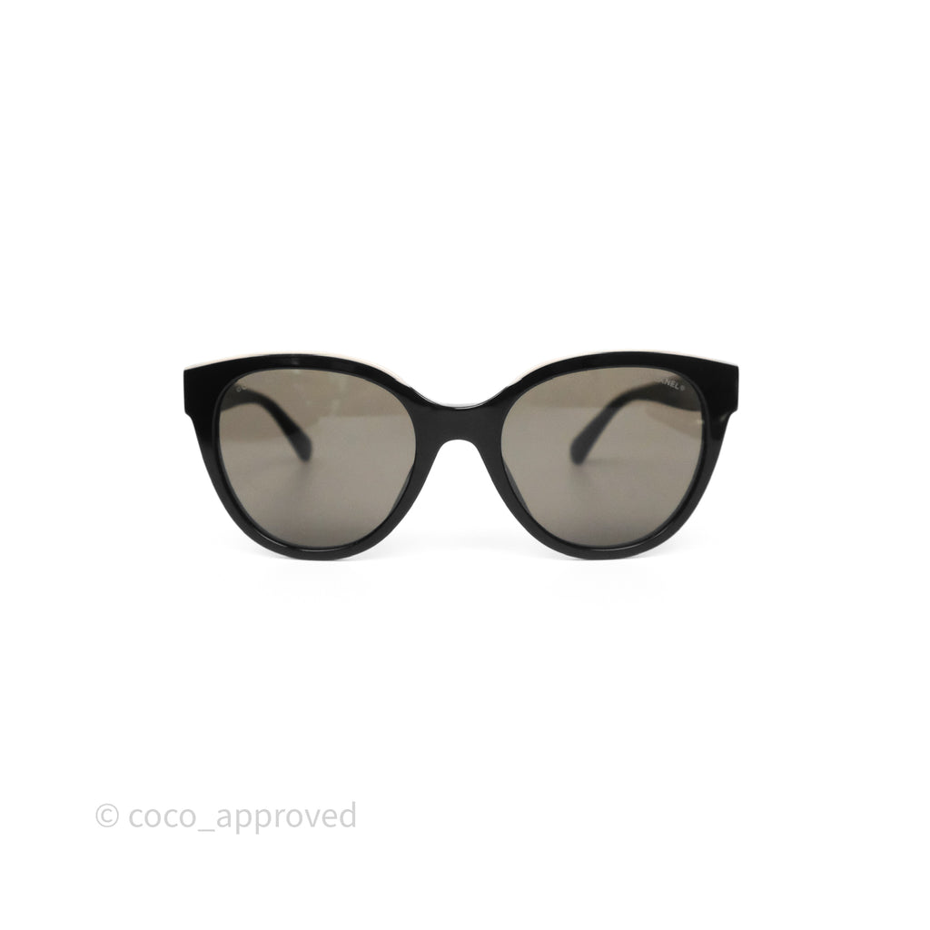 Chanel Logo Butterfly Sunglasses Black Beige Acetate