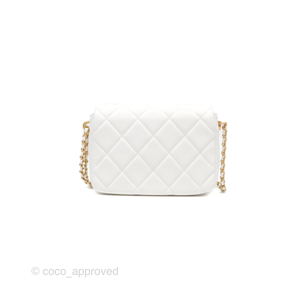 Chanel Quilted My Perfect Mini With Pearl White Lambskin Aged Gold Hardware 21K