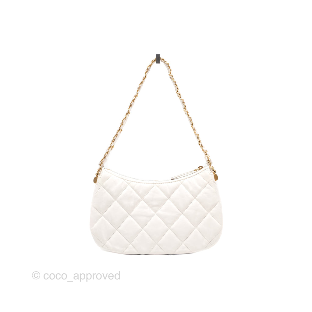 Chanel Hobo Bag White Aged Calfskin Aged Gold Hardware