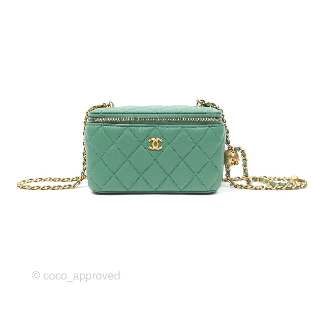 Chanel Pearl Crush Vanity With Chain Green Lambskin Aged Gold Hardware