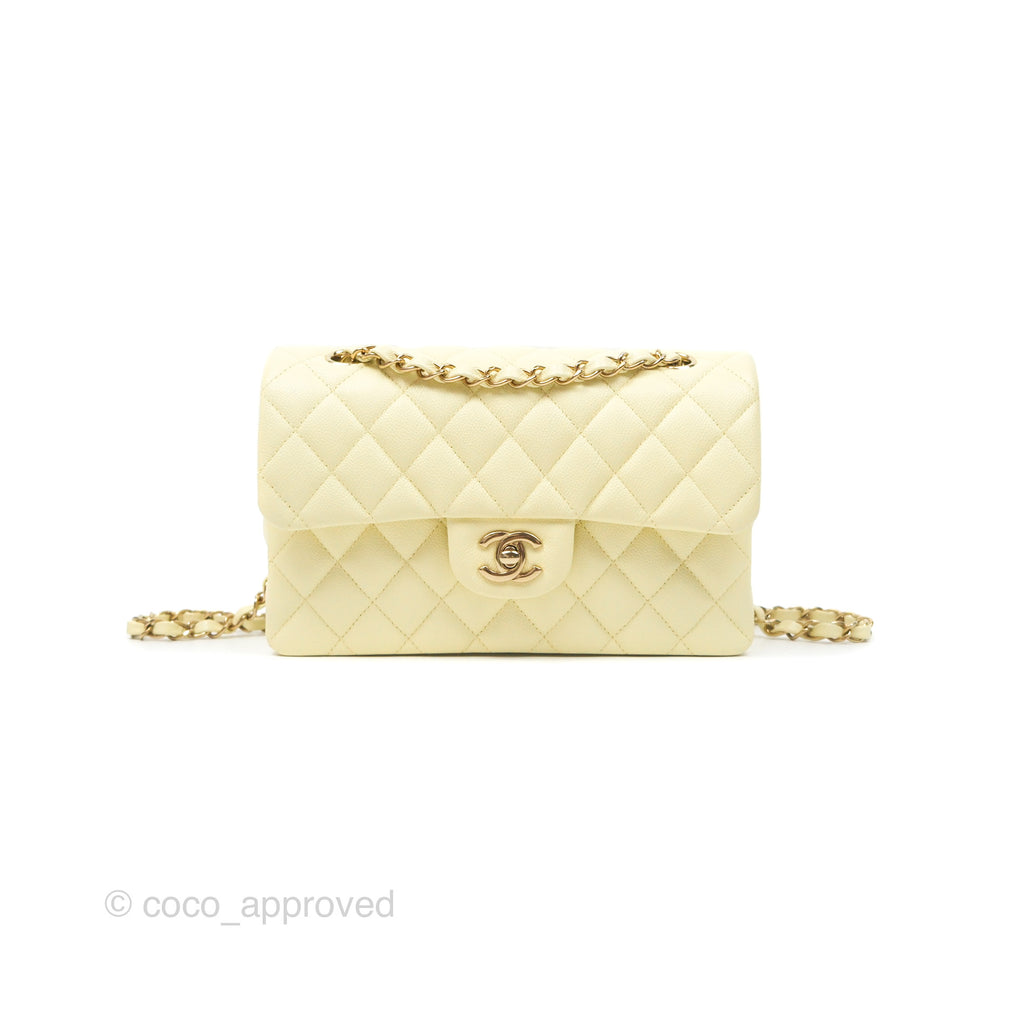 Chanel Small Classic Quilted Flap Yellow Caviar Gold Hardware