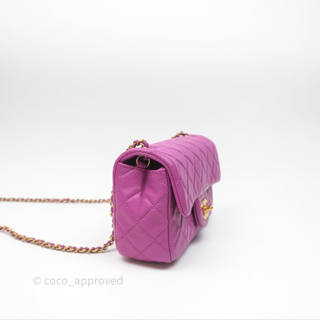 Chanel Mini Rectangular Pearl Crush Quilted Purple Lambskin Aged Gold Hardware
