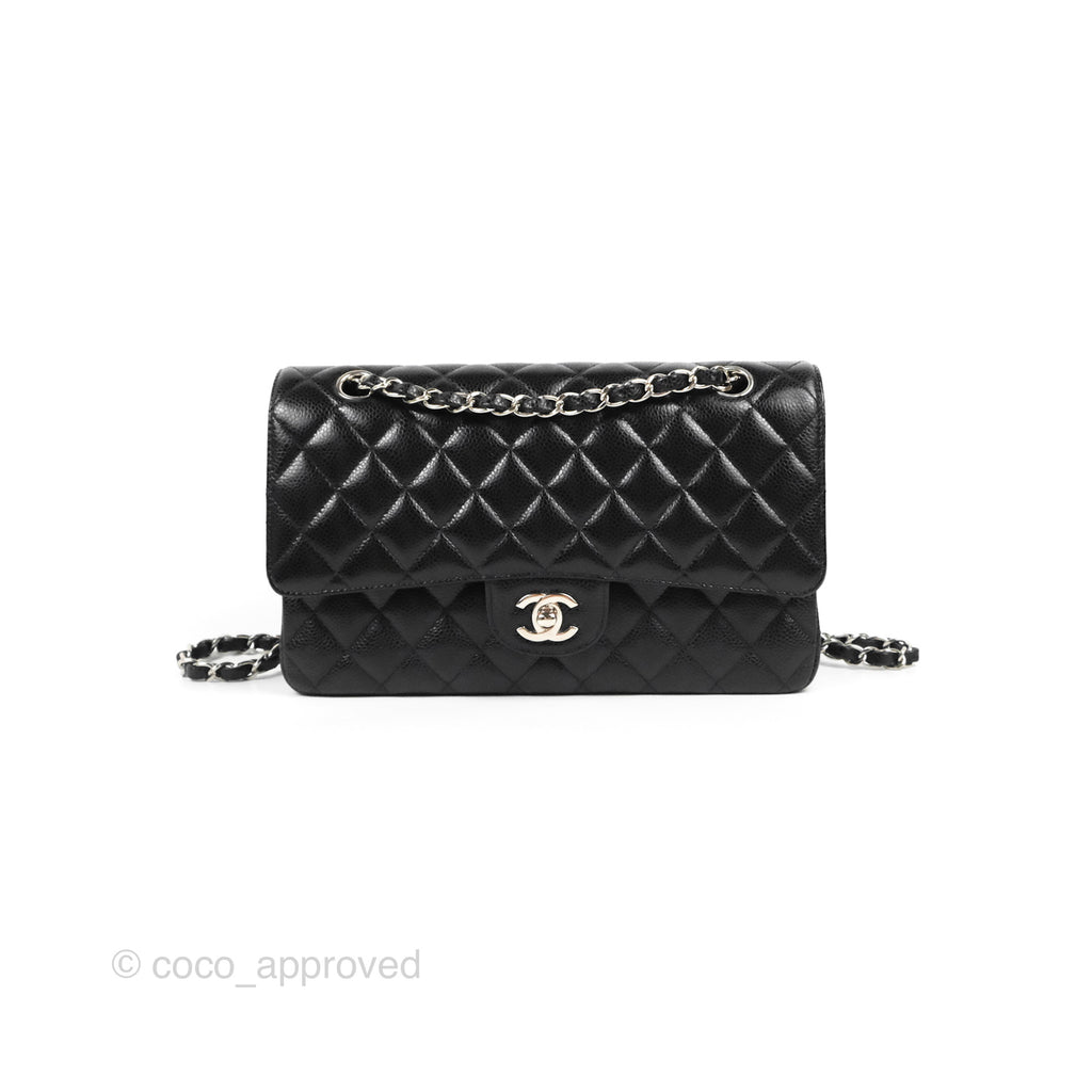 Chanel Classic M/L Medium Flap Quilted Black Caviar Silver Hardware