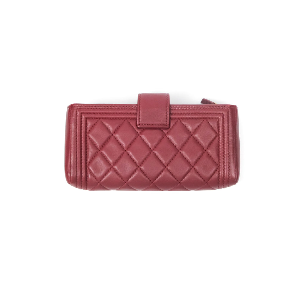 Chanel Quilted Boy Coin Case Dark Red Aged Gold Hardware