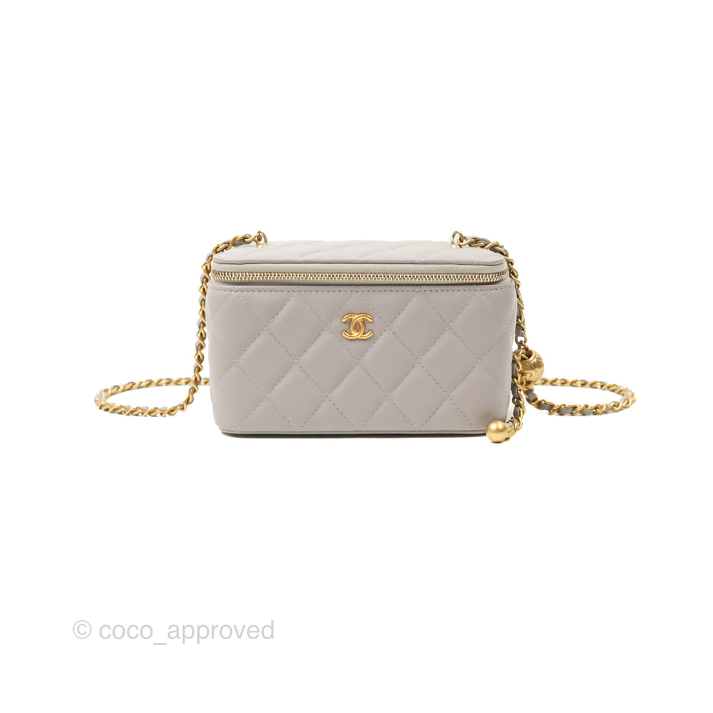 Chanel Pearl Crush Vanity With Chain Grey Lambskin Aged Gold Hardware