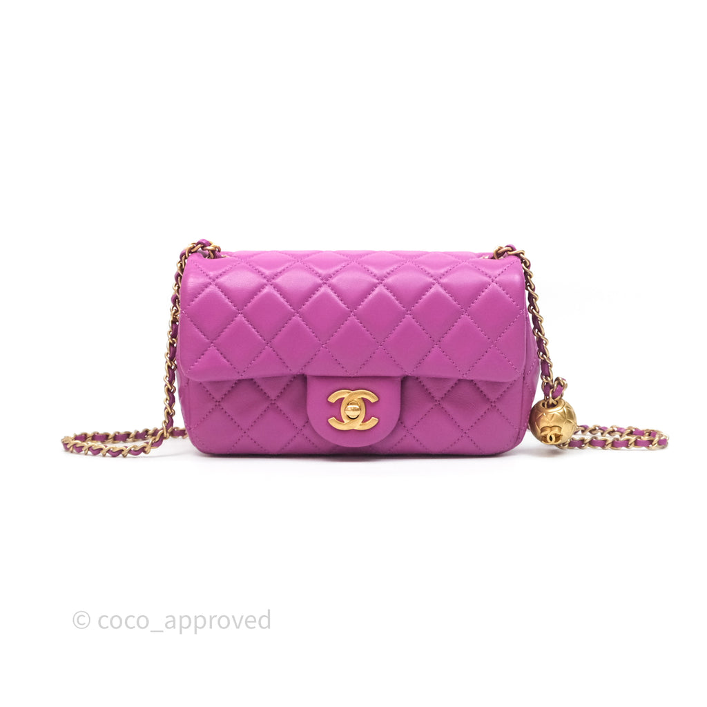 Chanel Mini Rectangular Pearl Crush Quilted Purple Lambskin Aged Gold Hardware