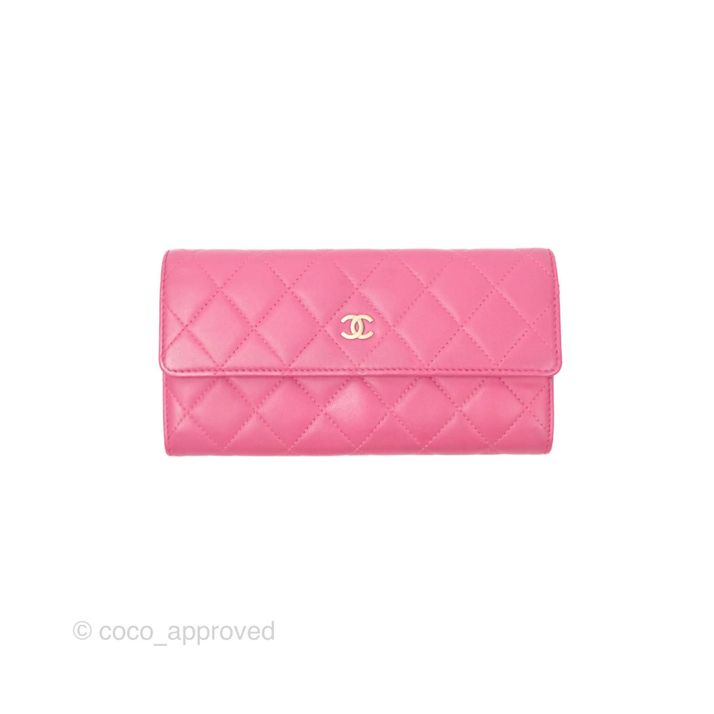 Chanel Classic Quilted Long Wallet Pink Lambskin Gold Hardware