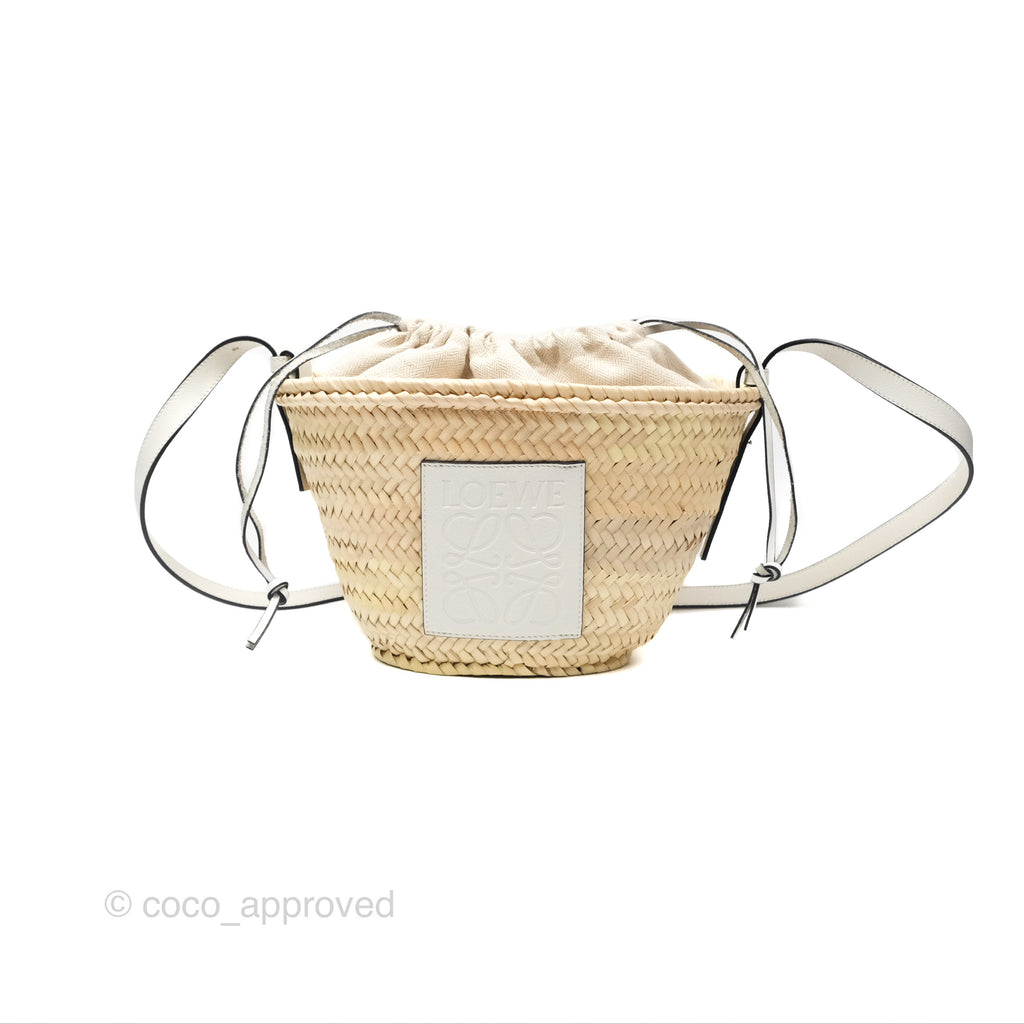 Loewe x Paula's Ibiza Anagram Woven Drawstring Bucket Bag White Natural