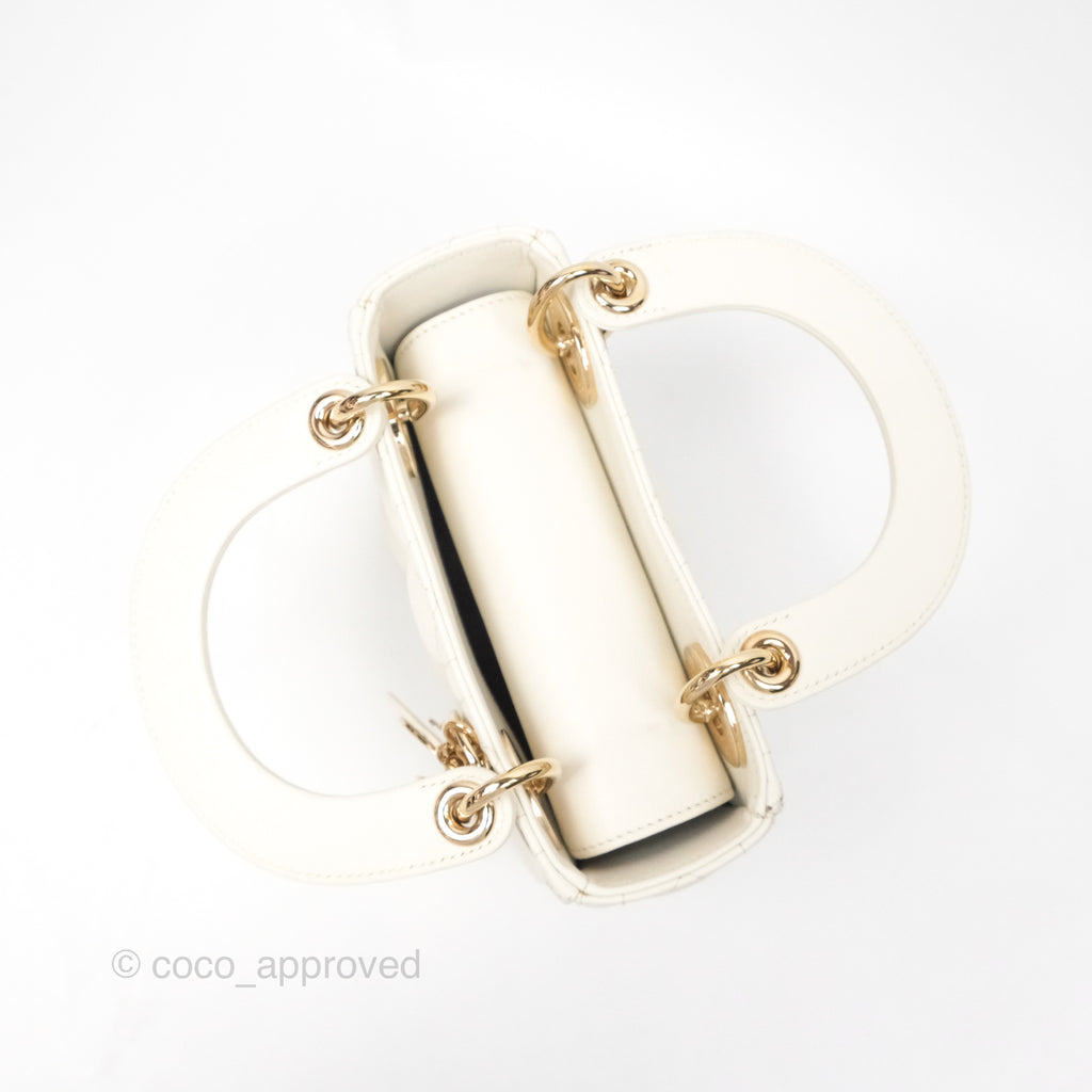 Christian Dior Mini Lady Dior Latte Cannage Lambskin Gold Hardware
