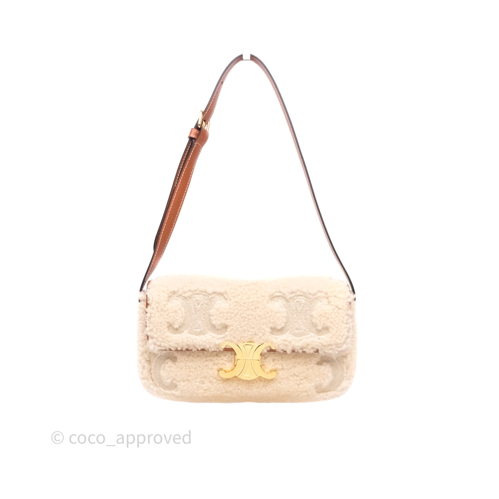 Celine Triomphe Shoulder Bag Beige Shearling