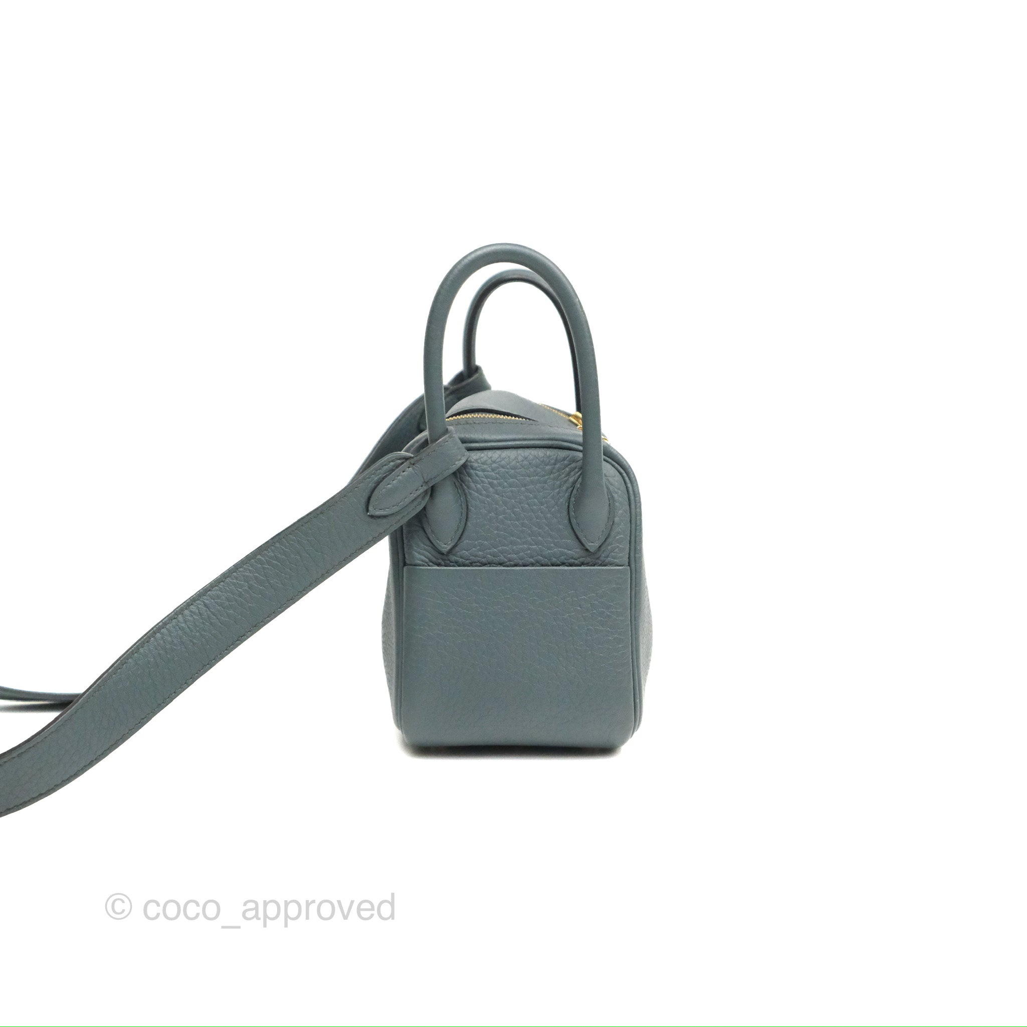 HERMES Taurillon Clemence Leather Mini Lindy Gold Buckle Handle Shoulder  Bag Blue