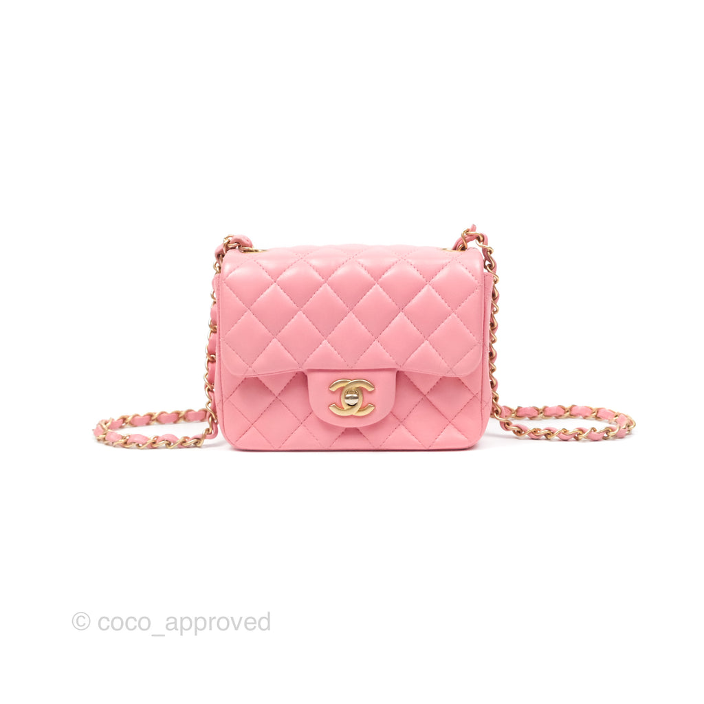 Chanel Mini Square Pink Lambskin Aged Gold Hardware