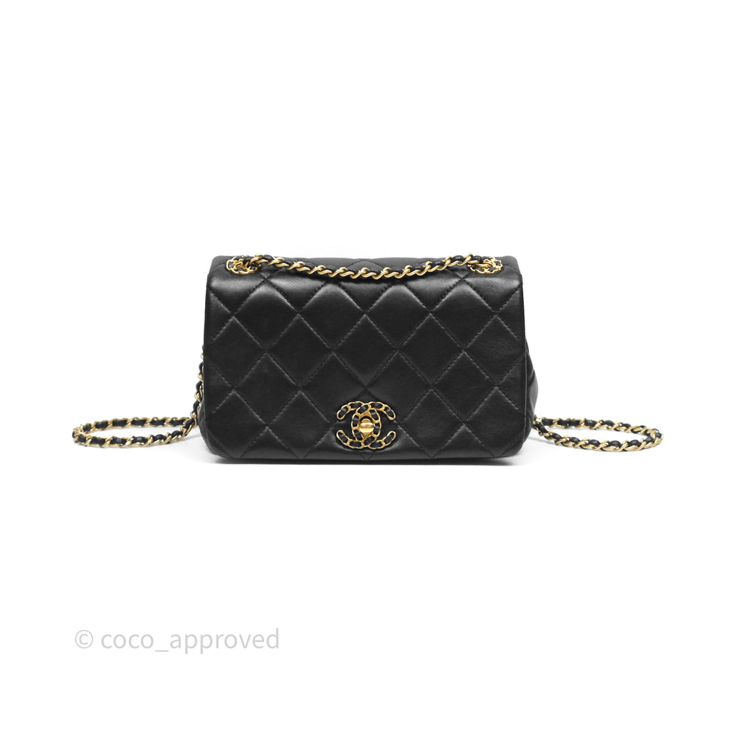 Chanel Flap Bag Black Lambskin Aged Gold Hardware 24P