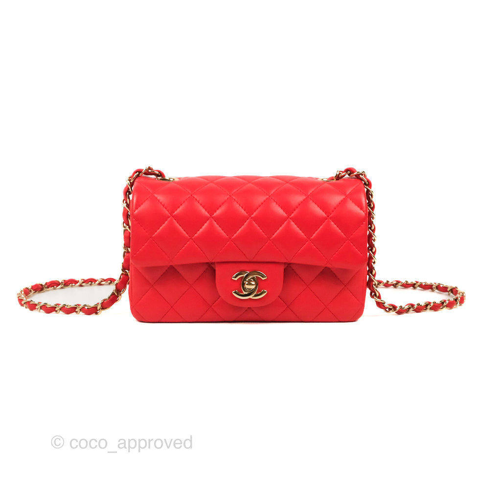 Chanel Quilted Mini Rectangular Flap Red Lambskin Gold Hardware