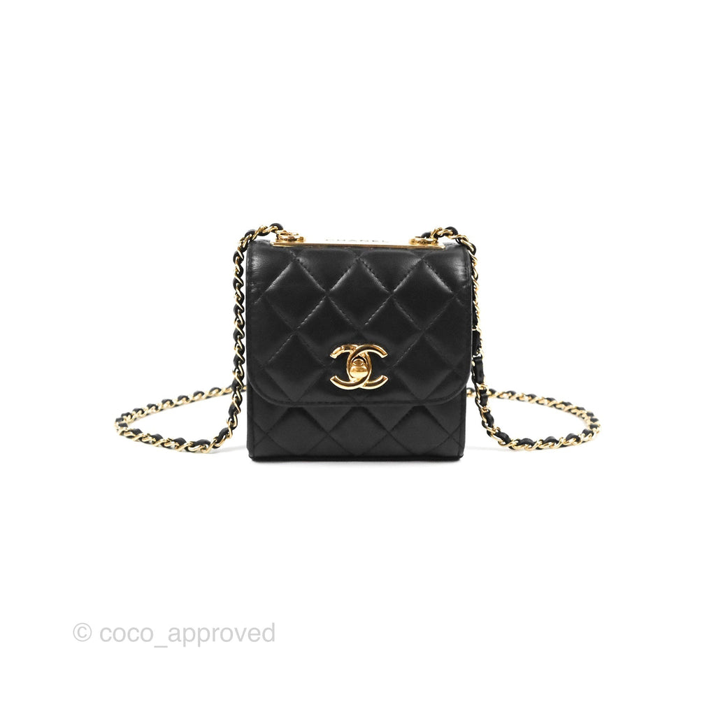 Chanel Mini Quilted Trendy CC Clutch With Chain Black Lambskin Gold Hardware