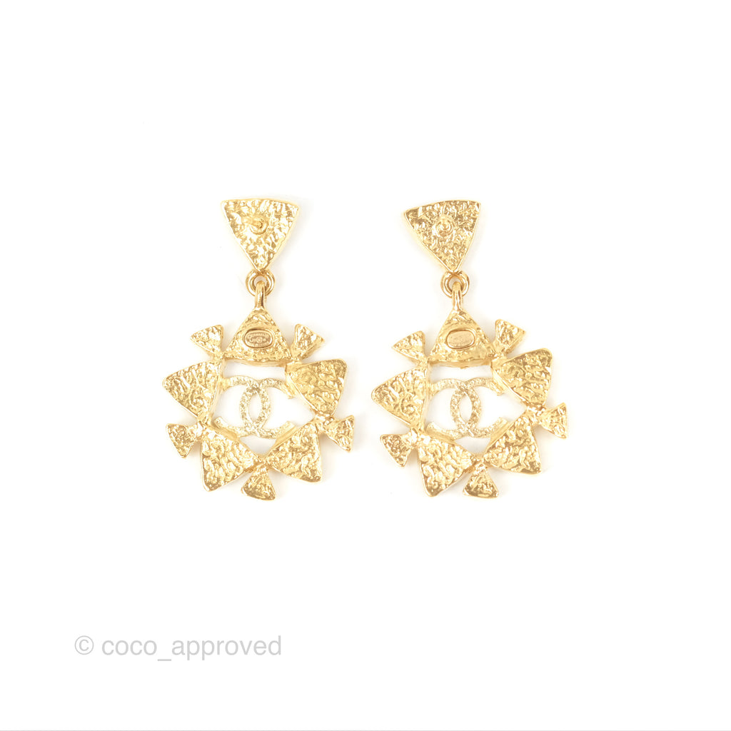 Chanel CC Crystal Drop Earrings Gold Tone 20A