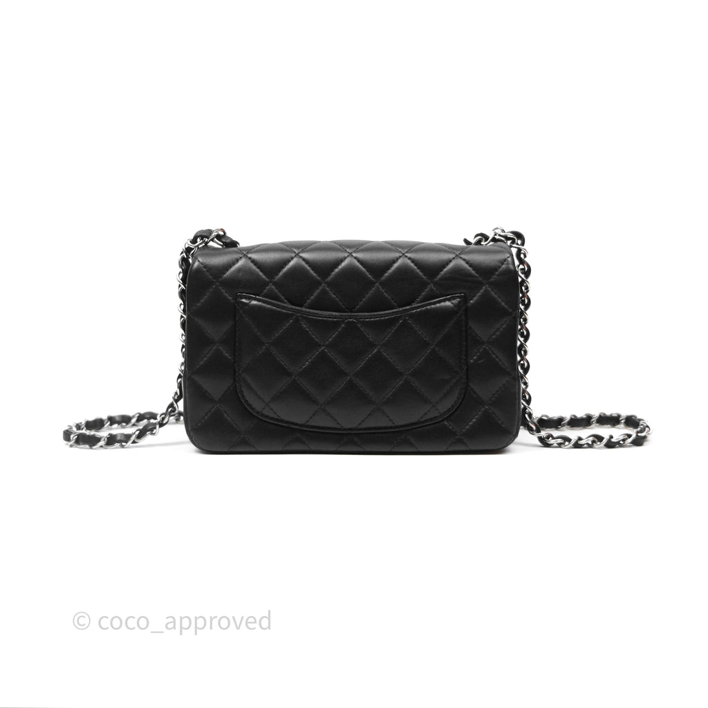 Chanel Quilted Mini Rectangular Flap Black Lambskin Silver Hardware