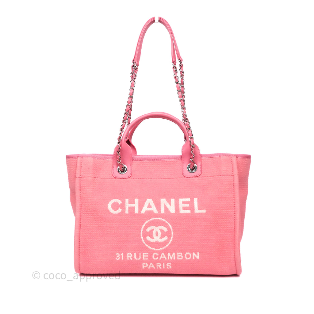 Chanel Medium Deauville Tote Pink Cotton Sliver Hardware