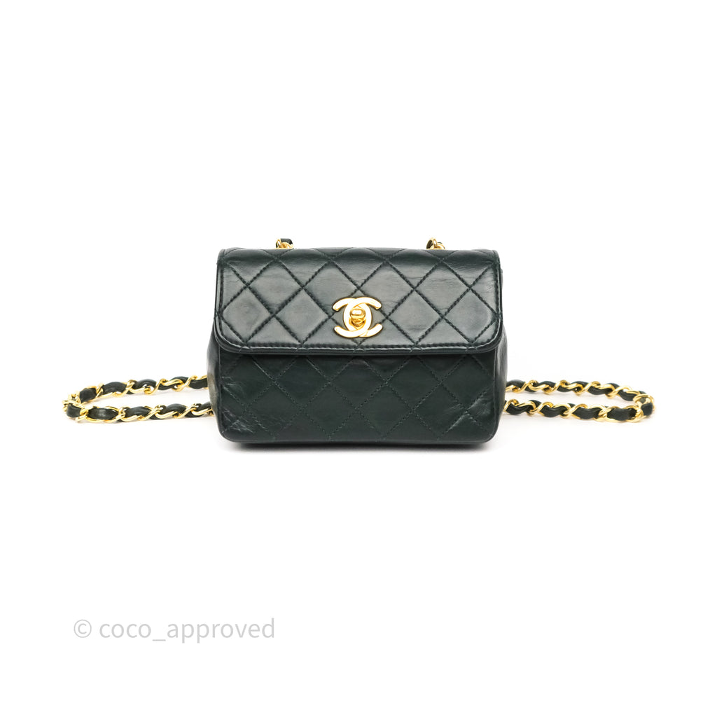 Chanel Vintage Mini Flap Bag Dark Green Lambskin Gold Hardware