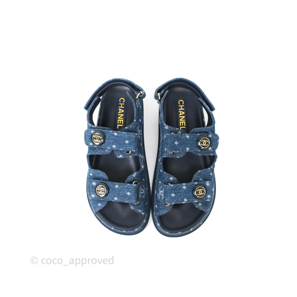 Chanel CC Dots Dad Sandals Denim Blue 23P Size 38