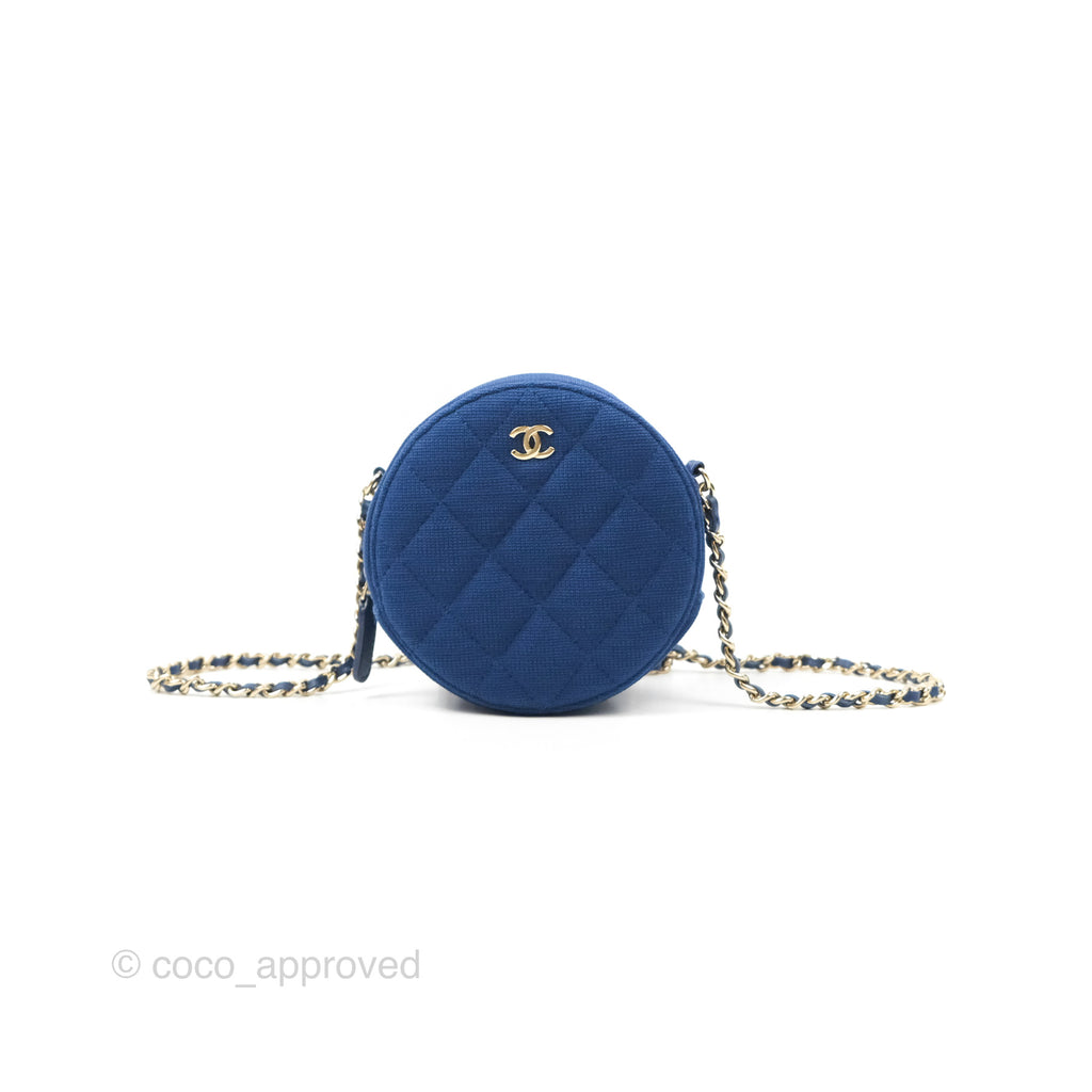 Chanel Classic Quilted Round Clutch With Chain Dark Blue Cotton Gold Hardware