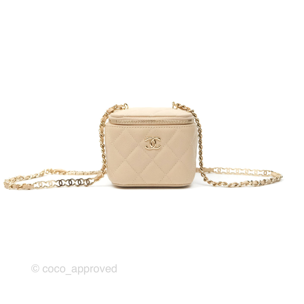 Chanel Mini Vanity With CC Chain Light Beige Caviar Gold Hardware