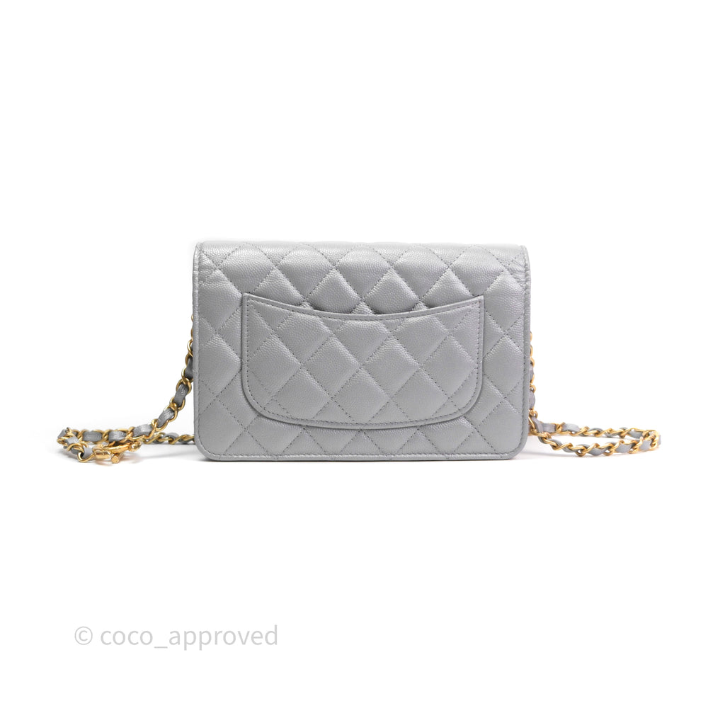 Chanel Wallet On Chain WOC Adjustable CC Chain Grey Caviar Aged Gold Hardware