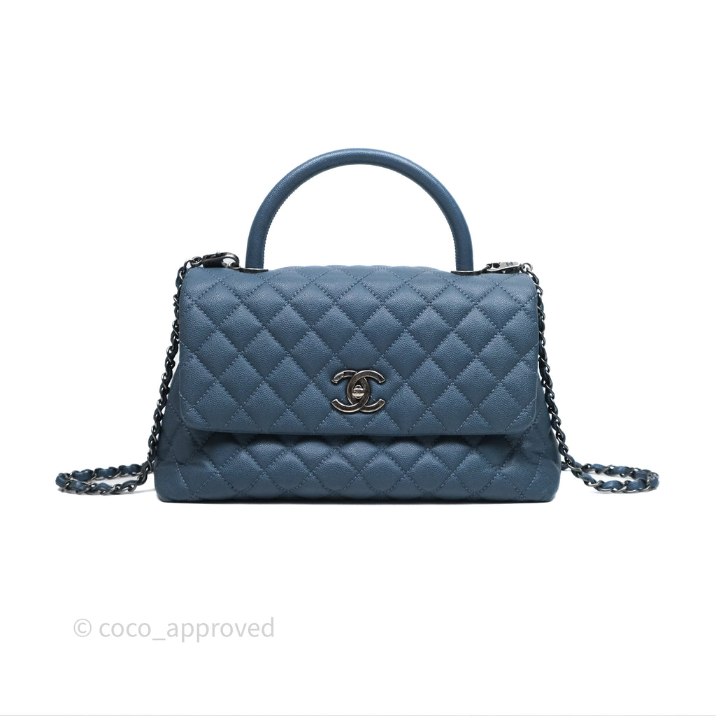 Chanel Medium Coco Handle Quilted Aged Caviar Dark Blue Ruthenium Hardware