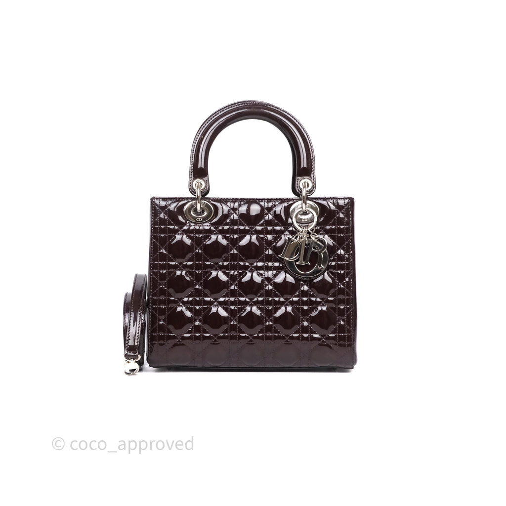 Christian Dior Medium Lady Dior Burgundy Patent Silver Hardware