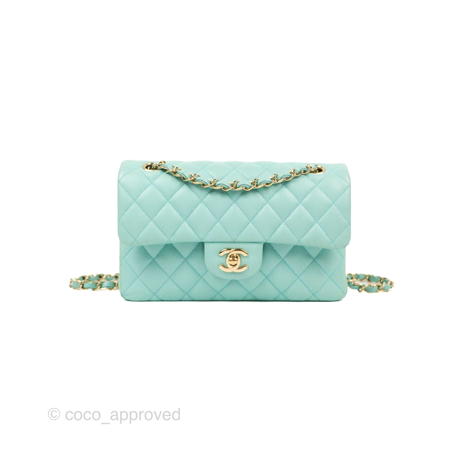 Chanel Small Classic Quilted Flap Tiffany Blue Caviar Gold