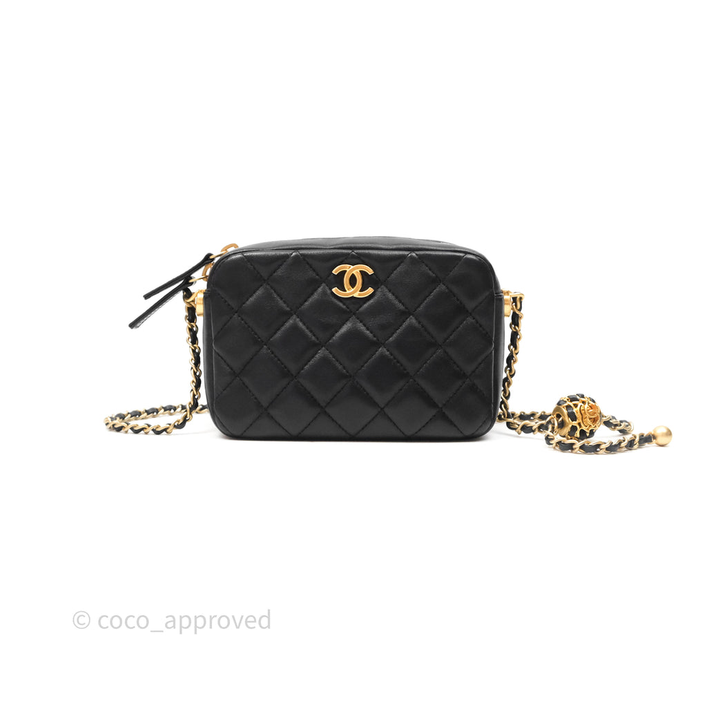 Chanel Quilted CC Pearl Crush Camera Case Black Lambskin Gold Hardware