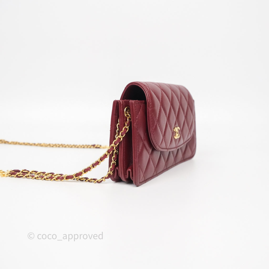 Chanel Mini WOC with CC Chain Burgundy Lambskin Gold Hardware 22K