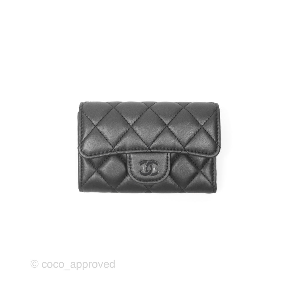 Chanel Classic Flap Card Holder Quilted Iridescent Dark Grey Lambskin Gun Metal