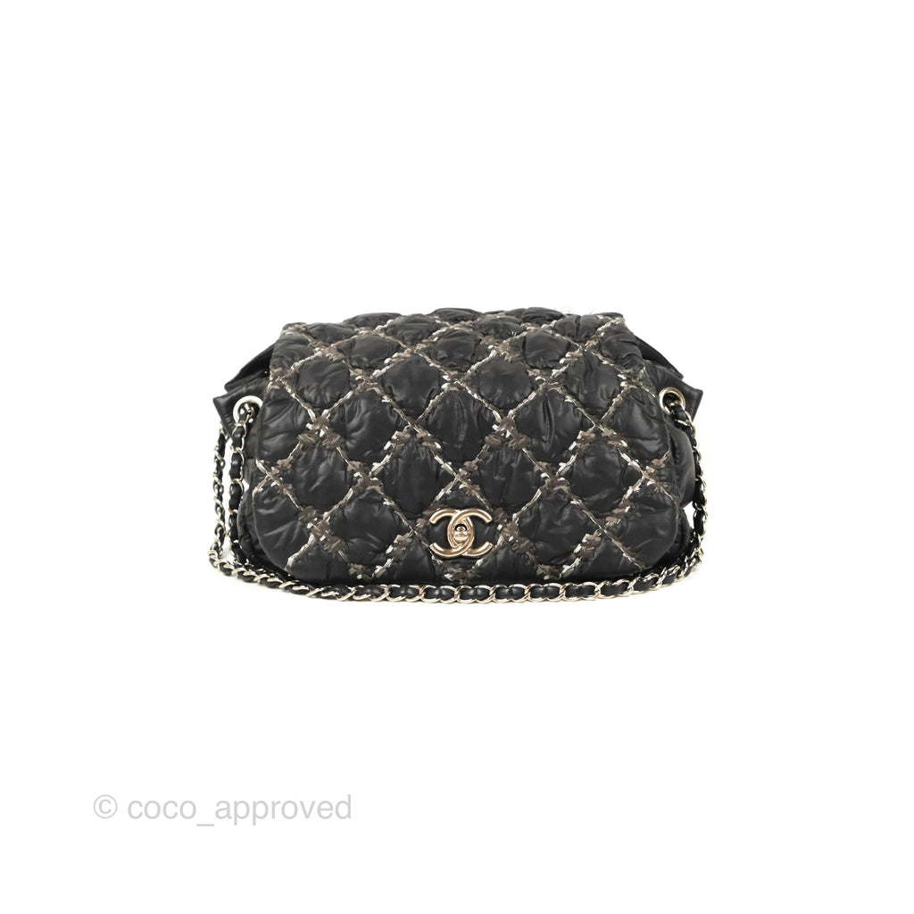 Chanel Tweed On Stitch Bubble Accordion Flap Black Nylon Silver Hardware