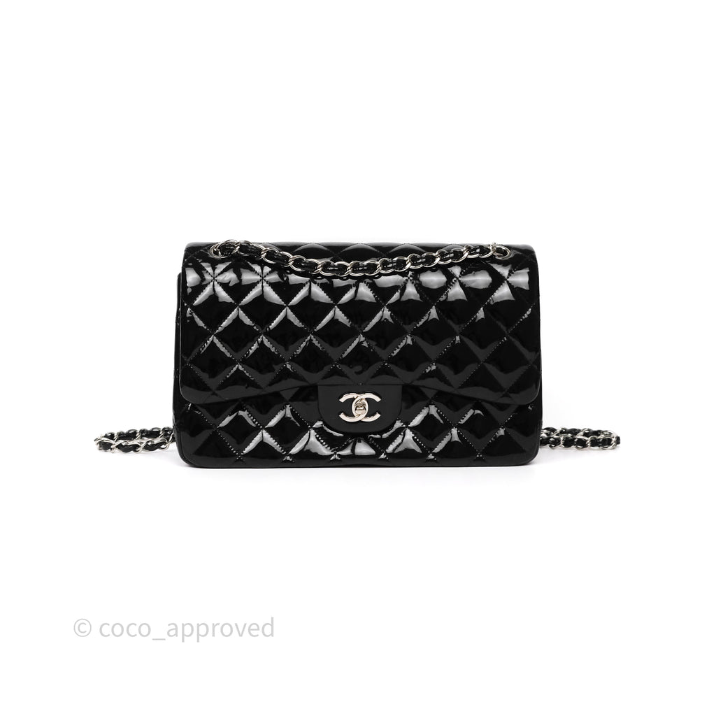 Chanel Jumbo Double Flap Black Patent Silver Hardware⁣⁣