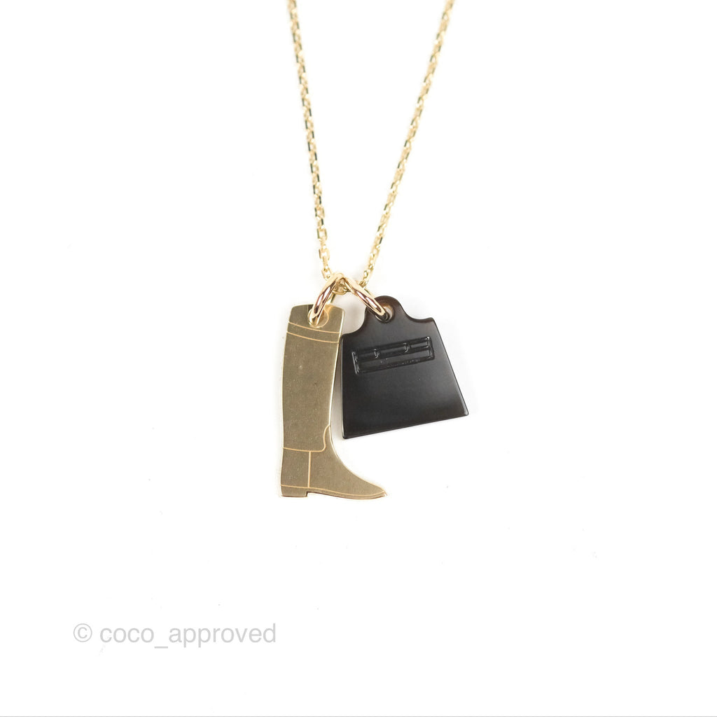 Hermes Amulette Maroquinier PM Pendant Necklace Gold Tone