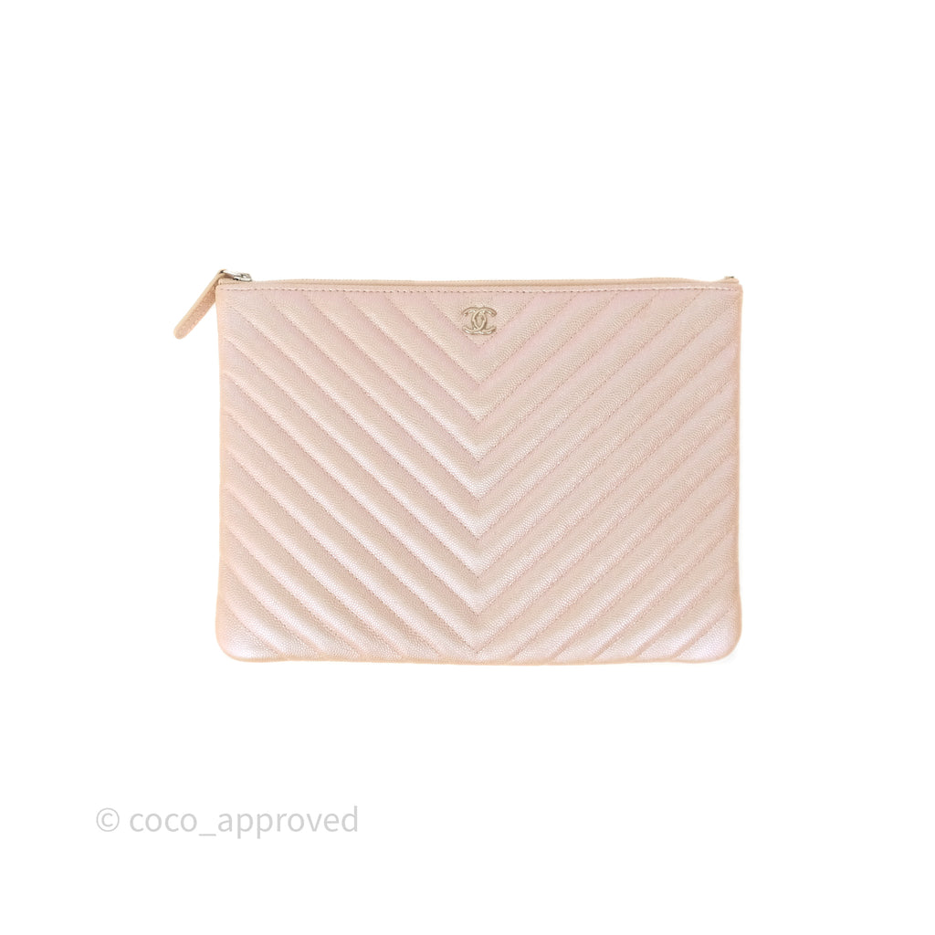 Chanel Medium O Case Chevron Rose Gold Caviar Silver Hardware 17B