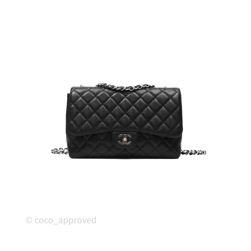 Chanel Jumbo Single Flap Black Caviar Silver Hardware – Coco
