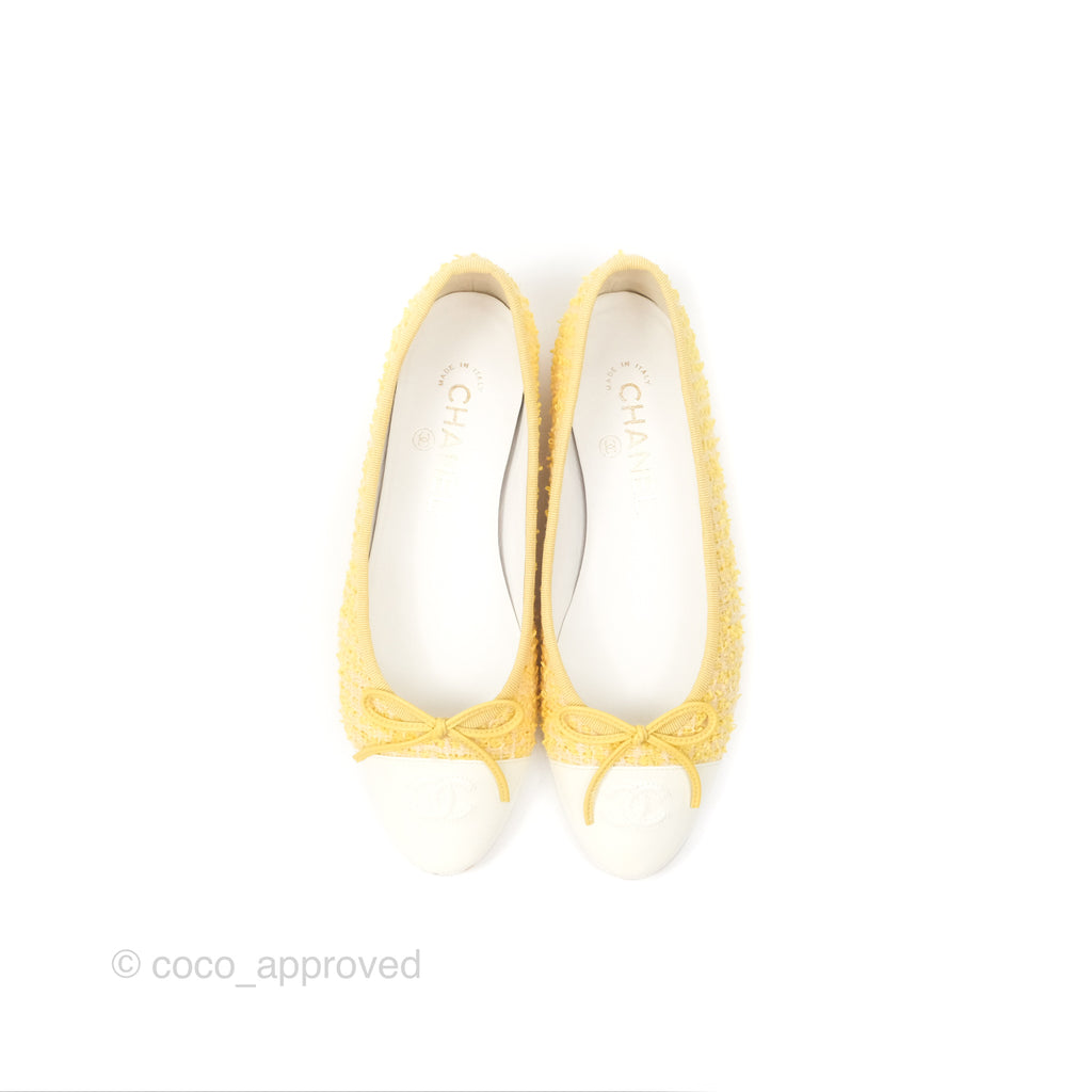 Chanel Ballerina Flats Yellow Tweed White Size 37