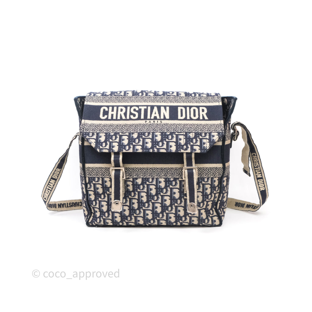 Christian Dior Medium DiorCamp Messenger Bag Oblique Embroidery Blue