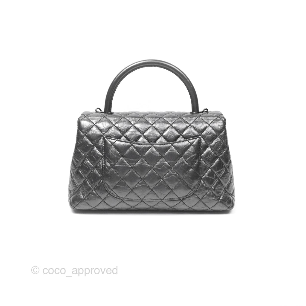 Chanel Medium Coco Handle Quilted Aged Calfskin Iridescent Dark Grey So Black Hardware