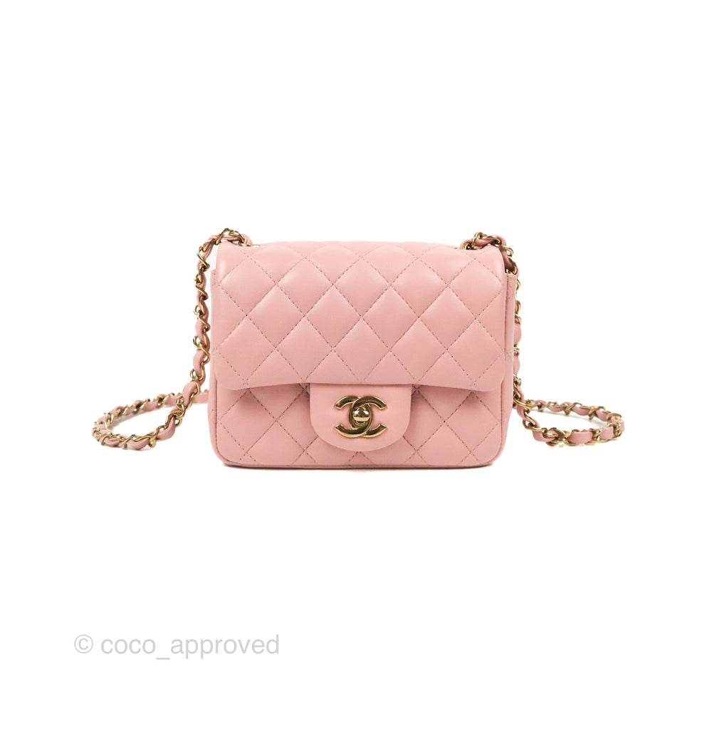 Chanel Quilted Mini Square Flap Pink Lambskin Gold Hardware