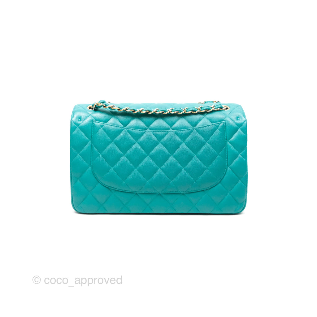 Chanel Jumbo Double Flap Turquoise Caviar Gold Hardware⁣⁣