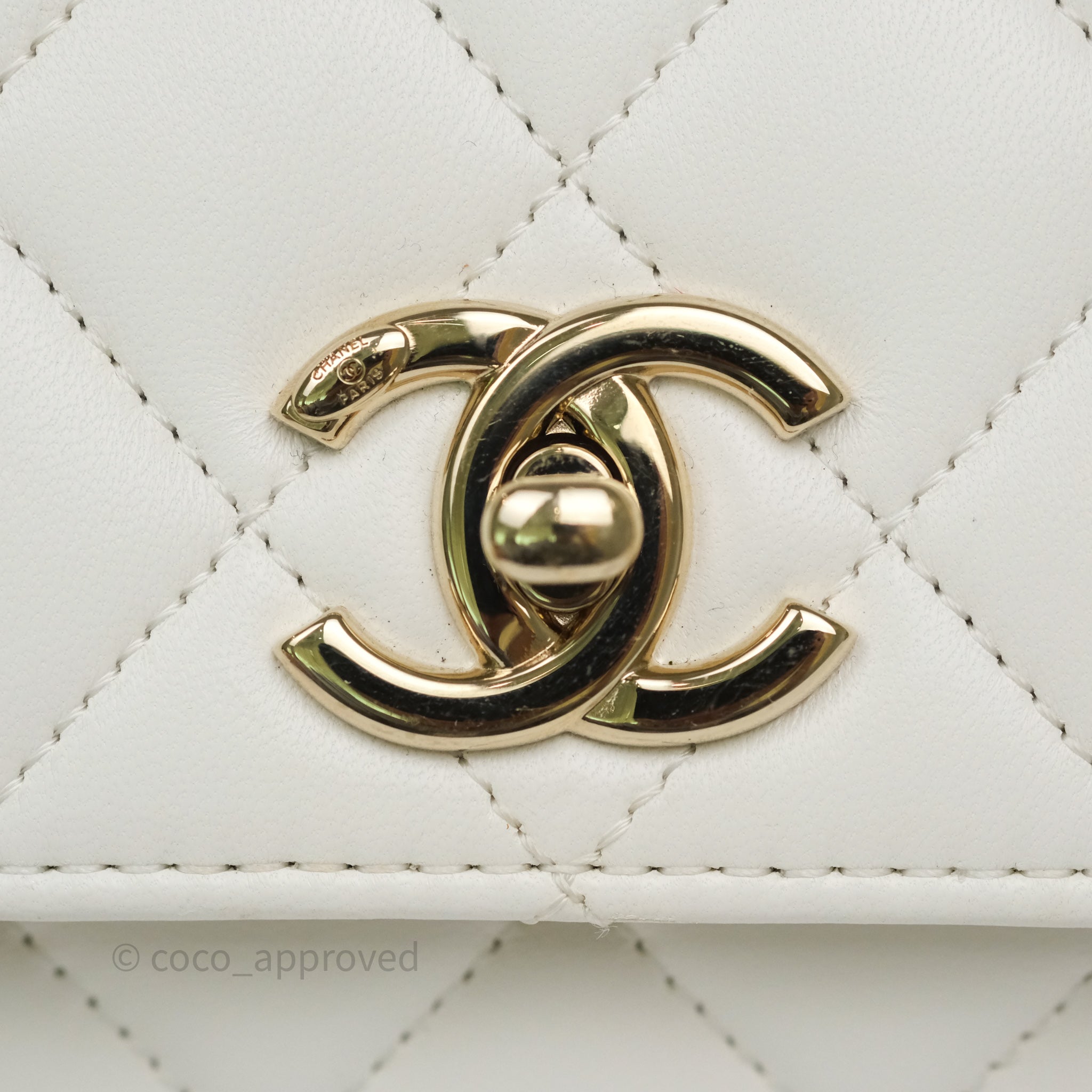 Chanel Mini Trendy CC Handle Bag Lacquered Logo White Lambskin