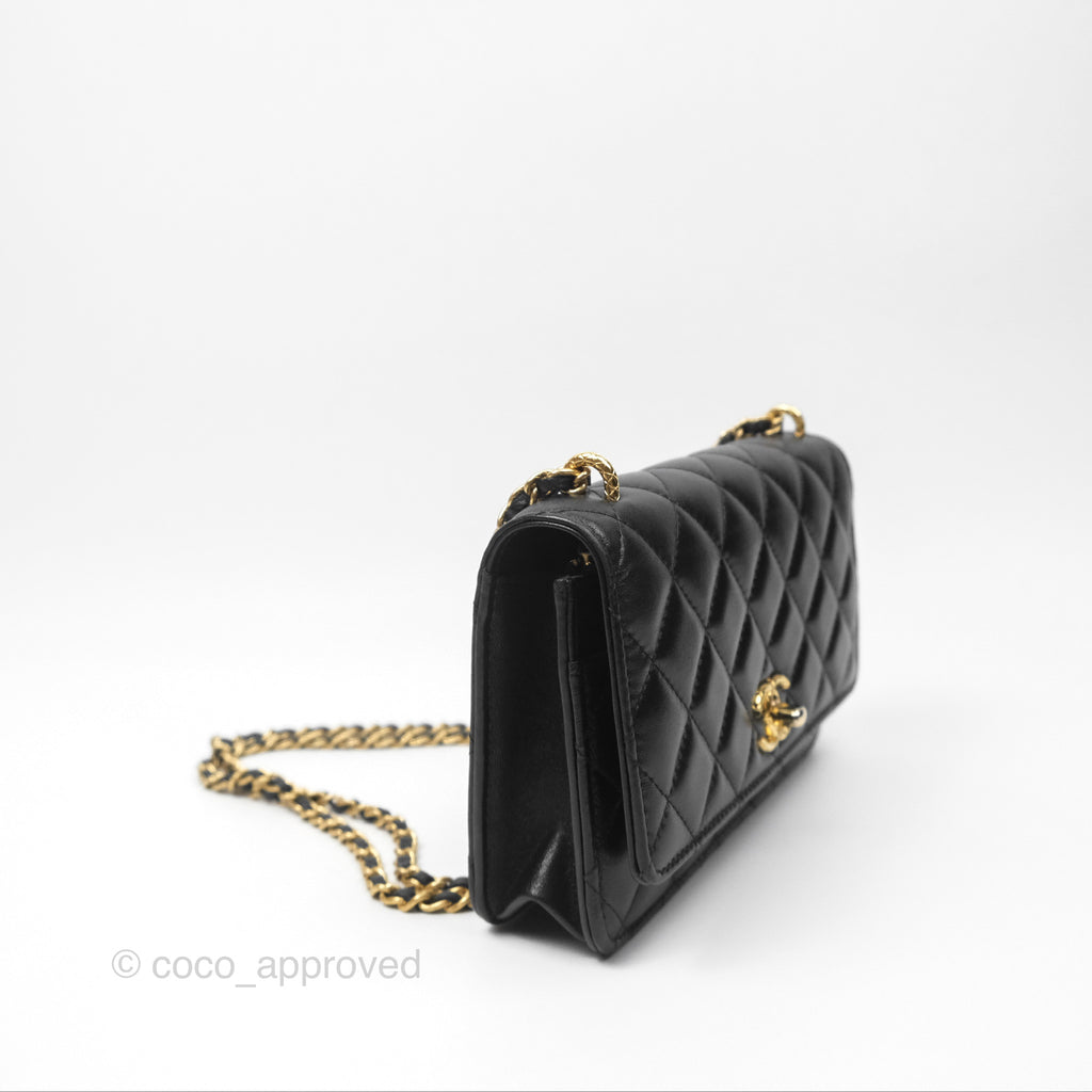 Chanel Quilted Dynasty Wallet on Chain WOC Black Shiny Lambskin Gold Hardware